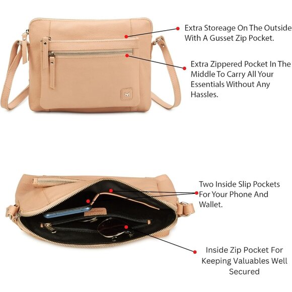 Women Nude Imported Leather Polyester Crossbody Sling Shoulder Crossover Bag - Picture 4 of 6